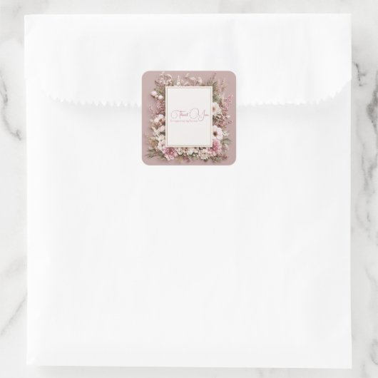 Sticker Carré Elegant Dusty Pink Rustic Floral Gold Frame (Sac)