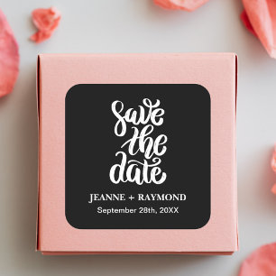 Sticker Carré Élégant écriture noire Enregistrer la date Mariage
