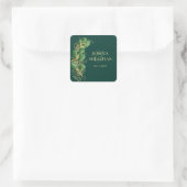 Sticker Carré Élégant Emerald Green et Gold Eucalyptus Mariage (Sac)