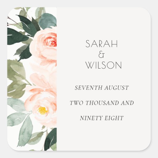 Sticker Carré Elégant Eucalyptus Blush Rose Mariage rose (Devant)