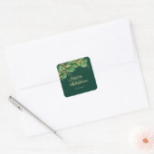 Sticker Carré Élégant Eucalyptus Emerald Mariage vert et or (Enveloppe)