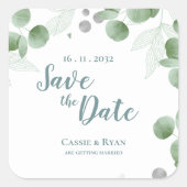 Sticker Carré Elégant Eucalyptus Verdure Mariage Enregistrer la  (Devant)