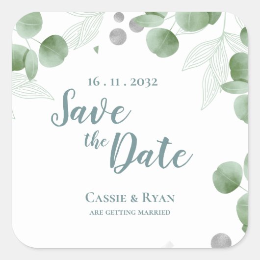 Sticker Carré Elégant Eucalyptus Verdure Mariage Enregistrer la  (Devant)