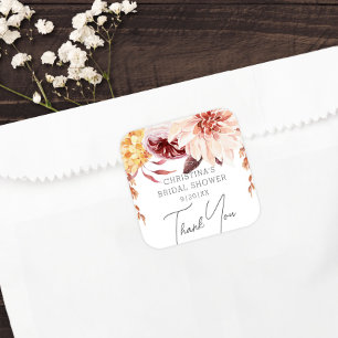 Sticker Carré Élégant Favori de Mariage Bohème Chic Floral