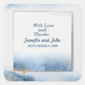 Sticker Carré Élégant Feuille d'or bleu Mariage botanique (Devant)