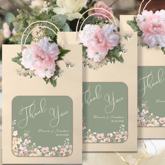 Sticker Carré Élégant Fleur sauvage de Merci vert Sage