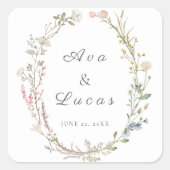 Sticker Carré Elégant Fleur sauvage Floral Mariage Jardin (Devant)