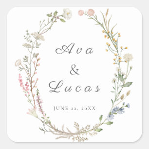 Sticker Carré Elégant Fleur sauvage Floral Mariage Jardin 