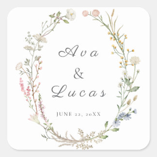 Sticker Carré Elégant Fleur sauvage Floral Mariage Jardin