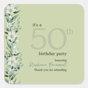 Sticker Carré Élégant Fleur sauvage rose surprise 50e anniversai