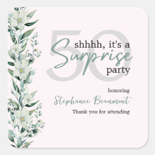 Sticker Carré Élégant Fleur sauvage rose surprise 50e anniversai