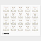 Sticker Carré Elégant Fleurs blanches Antlers Monogram Mariage (Feuille)