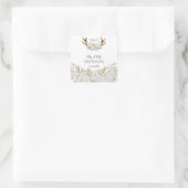 Sticker Carré Elégant Fleurs blanches Antlers Monogram Mariage (Sac)