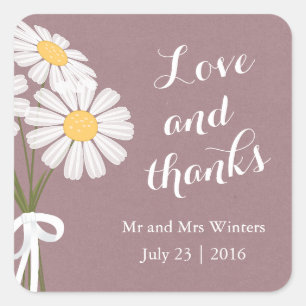 Sticker Carré Élégant floral blanc marguerites Merci Mariage
