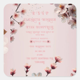 Sticker Carré Elégant Floral Blossom Faire-part de mariage Desig