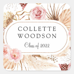 Sticker Carré Elégant Floral Botanical Graduation Party Invitati