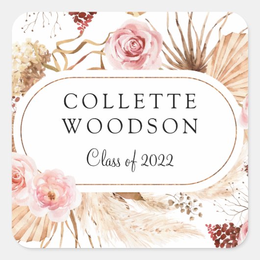 Sticker Carré Elégant Floral Botanical Graduation Party Invitati (Devant)