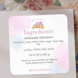 Sticker Carré Elegant Floral Croissant Bakery Ingredient Product