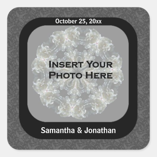 Sticker Carré Elegant Floral Personalized Wedding Photo  (Devant)