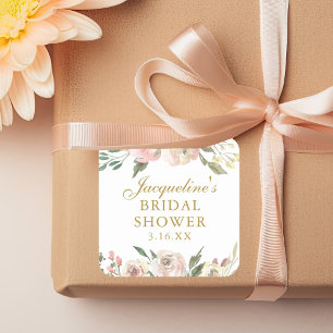 Sticker Carré Élégant floral rose personnalisé Mariage Fête d'or