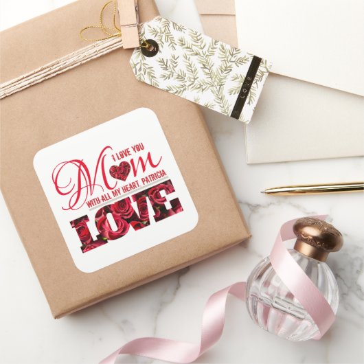 Sticker Carré Elégant Floral tendance Je t'aime Maman Fête des m (Cadeaux)