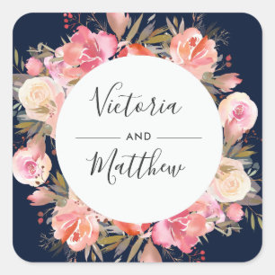 Sticker Carré Élégant flou fleuri Mariage personnalisé