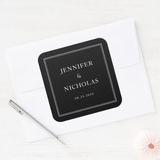 Sticker Carré Elegant Formal Black And White Wedding (Enveloppe)