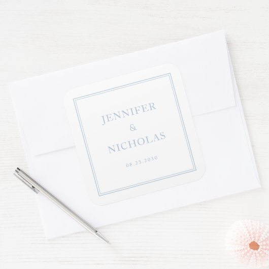 Sticker Carré Elegant Formal Powder Blue Wedding (Enveloppe)