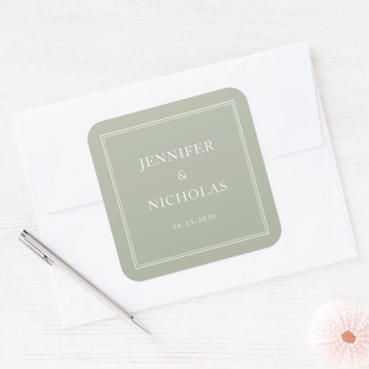 Sticker Carré Elegant Formal  Sage Green Wedding (Enveloppe)