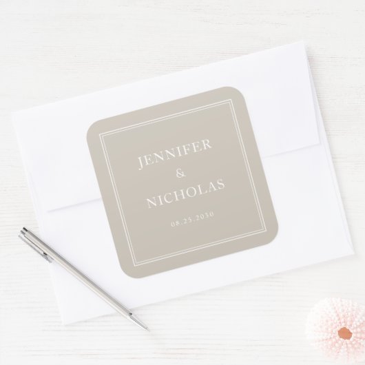 Sticker Carré Elegant Formal Taupe Wedding (Enveloppe)