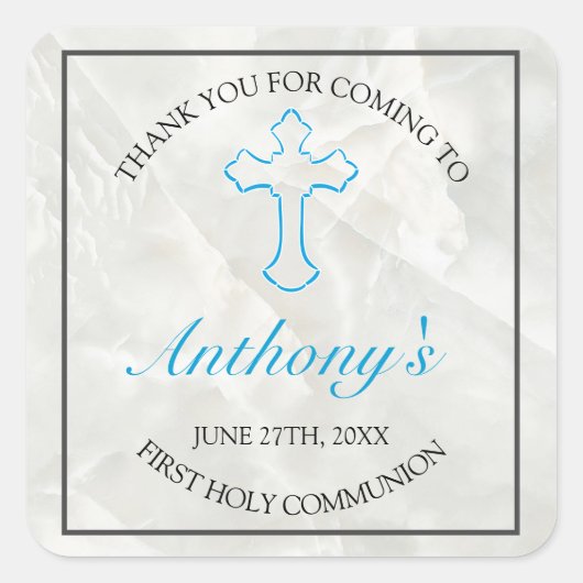 Sticker Carré Elégant Garçons de marbre Première Communion Saint (Devant)