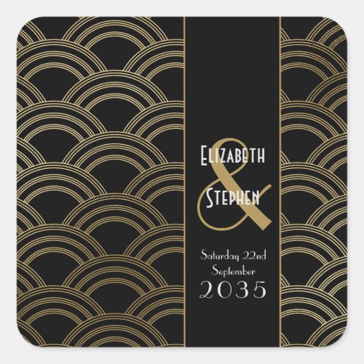 Sticker Carré Elégant Gatsby Art Déco 1920's Gold Mariage Squa (Devant)
