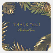 Sticker Carré Elégant Gold Blue 50 Fabuleux Merci (Devant)