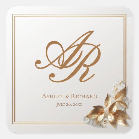 Sticker Carré Elegant Gold Botanical Wedding (Devant)