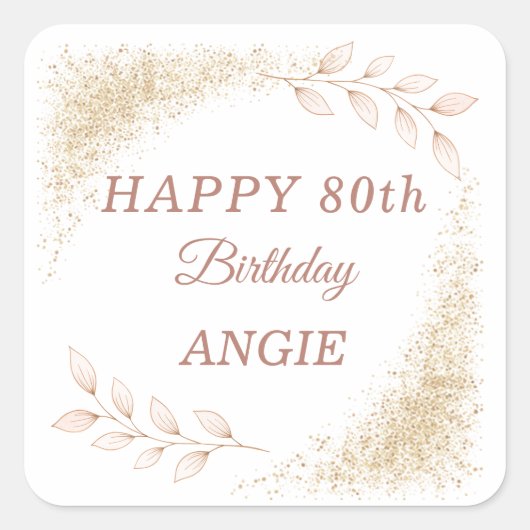 Sticker Carré Elegant Gold Glitter 80th Birthday (Devant)