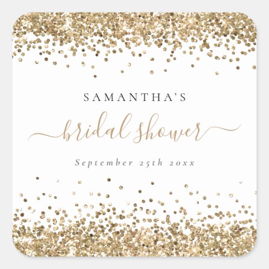 Sticker Carré Elegant Gold Parties scintillant Nom Date Fête des (Devant)