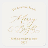 Sticker Carré Elegant Gold Script “Merry & Bright” Christmas (Devant)