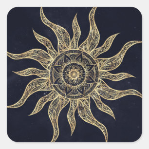 Sticker Carré Elégant Gold Sun Mandala Blue Nebula Design