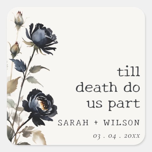 Sticker Carré Elégant gothique noir Rose noir Mariage (Devant)