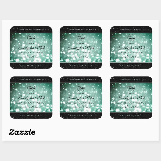 Sticker Carré Élégant Green Sparkle Parties scintillant Logo Éti (Feuille)