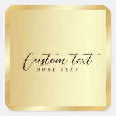 Sticker Carré Elegant Hand Script Gold Template Your Custom Text (Devant)
