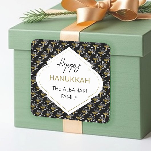 Sticker Carré Elégant Hanoukka Holiday Motif Gold