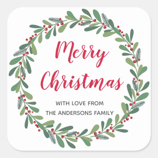 Sticker Carré Élégant hiver Sprigs Noël (Devant)