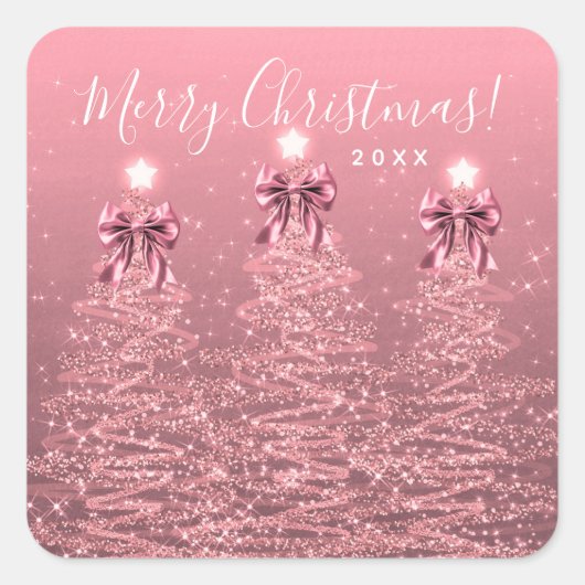 Sticker Carré Elegant Holiday Blush Pink Christmas Trees Bows (Devant)