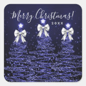 Sticker Carré Elegant Holiday Navy Christmas Trees Bows Silver (Devant)
