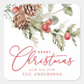 Sticker Carré Elegant Holly Berries et Pine Cones Noël (Devant)