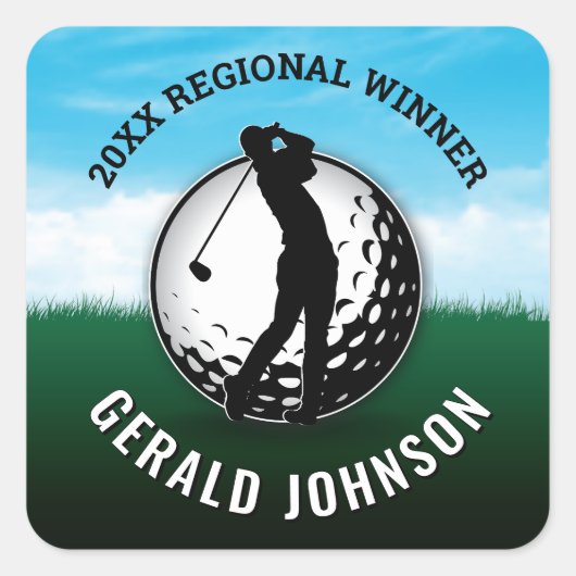Sticker Carré Elégant Homme Golf Monogramme Design (Devant)