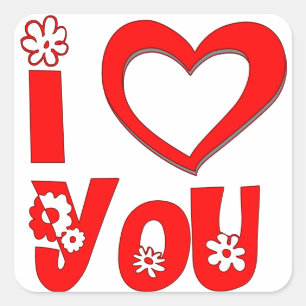Sticker Carré Élégant Je T'Aime Rouge Minimaliste
