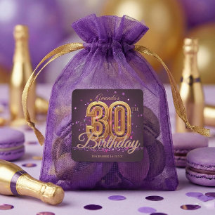 Sticker Carré Élégant Joyau Violet Or Fête d'anniversaire 30 ans