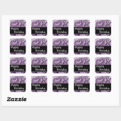 Sticker Carré Elégant Joyeux Anniversaire Roses doux violet (Feuille)
